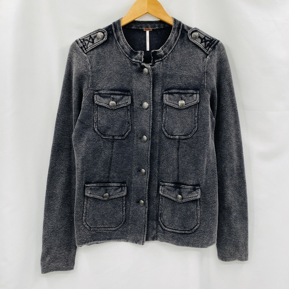 Free People L gray washed knit military style jacket